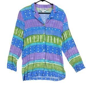 Vintage On The Verge Womens Blouse Multicolor Button Down Abstract Striped M